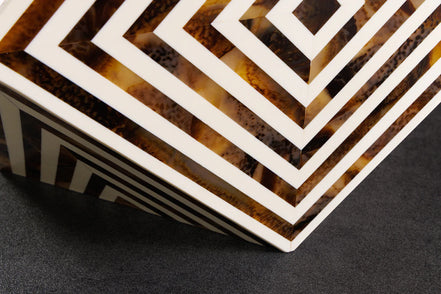 BONE INLAY side table 40 cm made of buffalo bone white-brown in zebra pattern