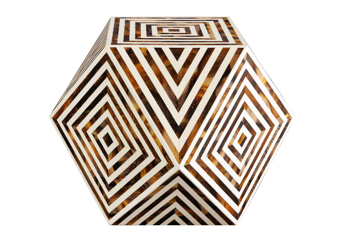 BONE INLAY side table 40 cm made of buffalo bone white-brown in zebra pattern