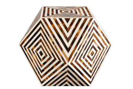 BONE INLAY side table 40 cm made of buffalo bone white-brown in zebra pattern