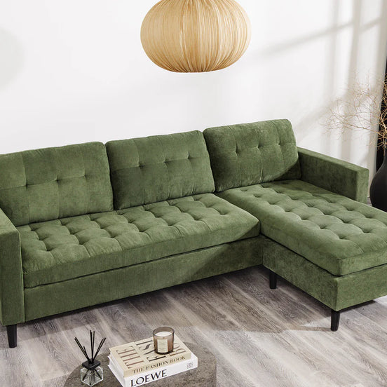 Sarokkanapé STOCKHOLM 220 cm 3 személyes kordbársony zöld