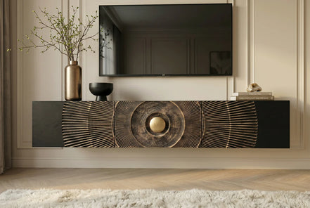 GOLDEN SUNSET 160 cm wall-mounted mango wood TV unit black