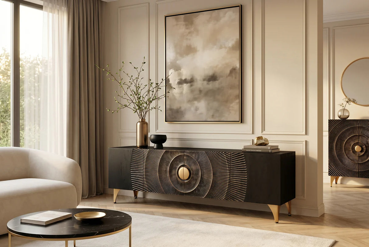 TV-szekrény GOLDEN SUNSET 180 cm 3D mangófa fekete