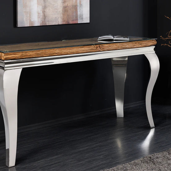 MODERN BAROCK BARRACUDA console 140cm chrome incl. glass top w/o teak top