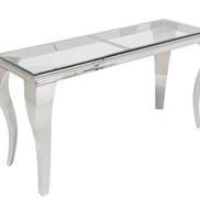 Konzolasztal MODERN BAROCK BARRACUDA 140 cm króm üveglappal tíkfa lap nélkül