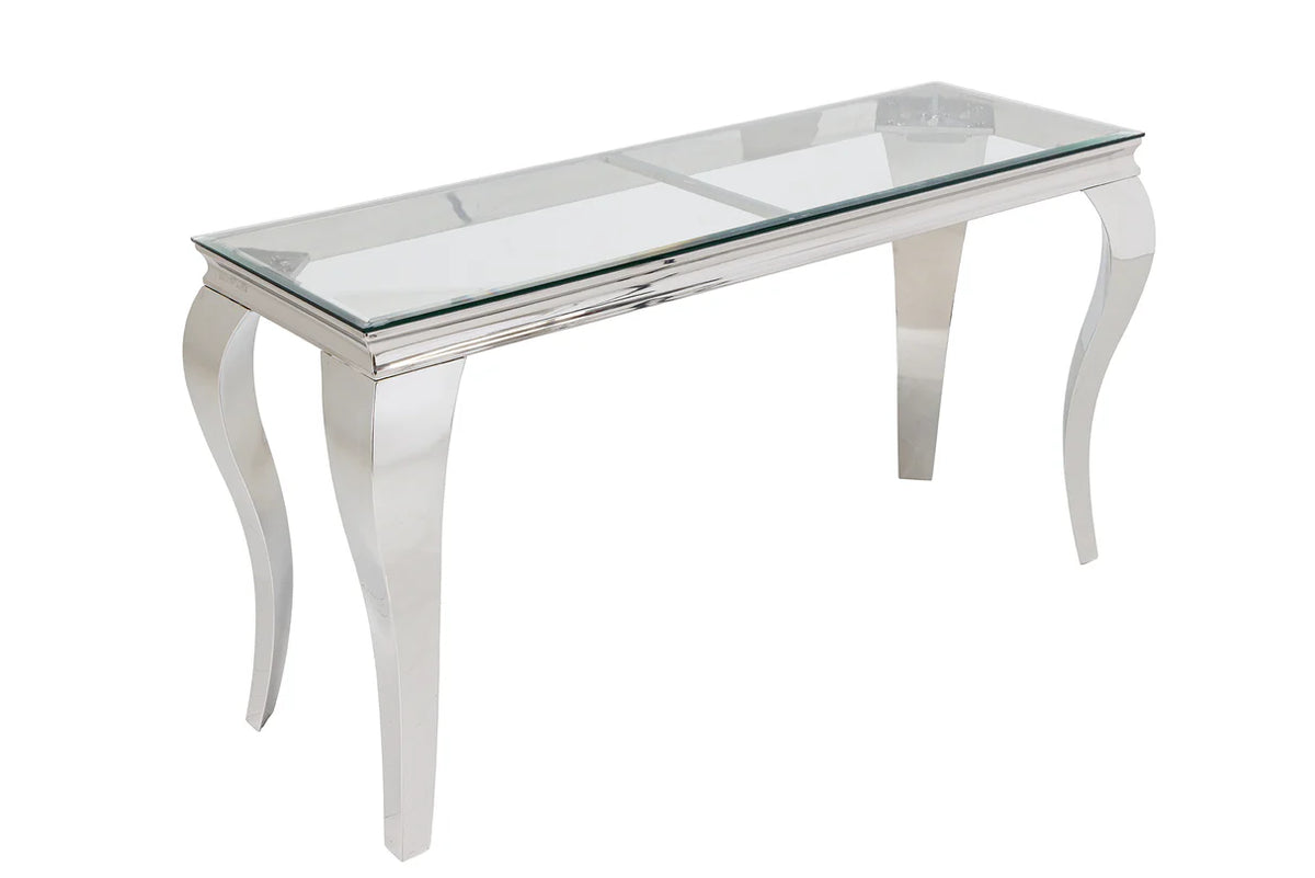 Konzolasztal MODERN BAROCK BARRACUDA 140 cm króm üveglappal tíkfa lap nélkül