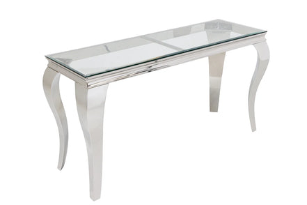 Konzolasztal MODERN BAROCK BARRACUDA 140 cm króm üveglappal tíkfa lap nélkül