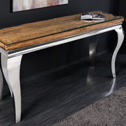 Konzolasztal MODERN BAROCK BARRACUDA 140 cm króm üveglappal tíkfa lap nélkül