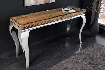 Konzolasztal MODERN BAROCK BARRACUDA 140 cm króm üveglappal tíkfa lap nélkül