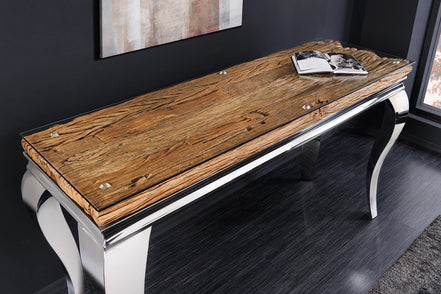 Konzolasztal MODERN BAROCK BARRACUDA 140 cm króm üveglappal tíkfa lap nélkül