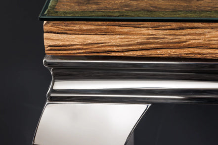 Konzolasztal MODERN BAROCK BARRACUDA 140 cm króm üveglappal tíkfa lap nélkül
