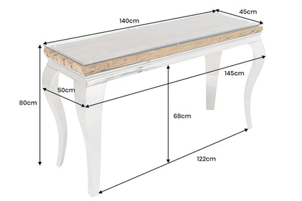 Konzolasztal MODERN BAROCK BARRACUDA 140 cm króm üveglappal tíkfa lap nélkül
