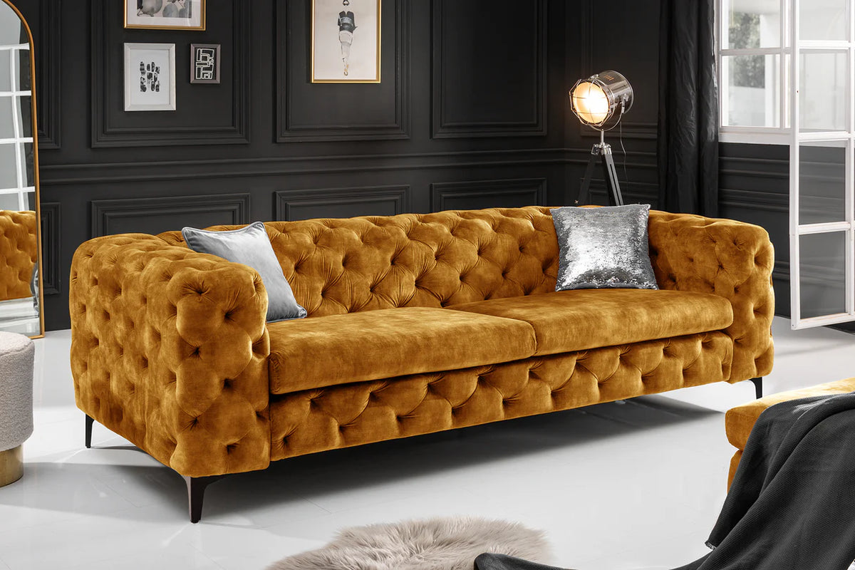 MODERN BAROCK sofa 235 cm 3-seater velvet mustard yellow