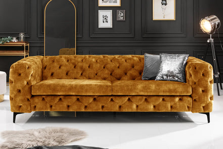 MODERN BAROCK sofa 235 cm 3-seater velvet mustard yellow