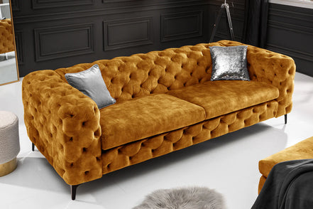 MODERN BAROCK sofa 235 cm 3-seater velvet mustard yellow