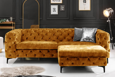MODERN BAROCK sofa 235 cm 3-seater velvet mustard yellow