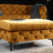 Lábtartó MODERN BAROCK 90 cm bársony mustársárga chesterfield stílusban