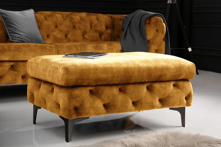 Lábtartó MODERN BAROCK 90 cm bársony mustársárga chesterfield stílusban