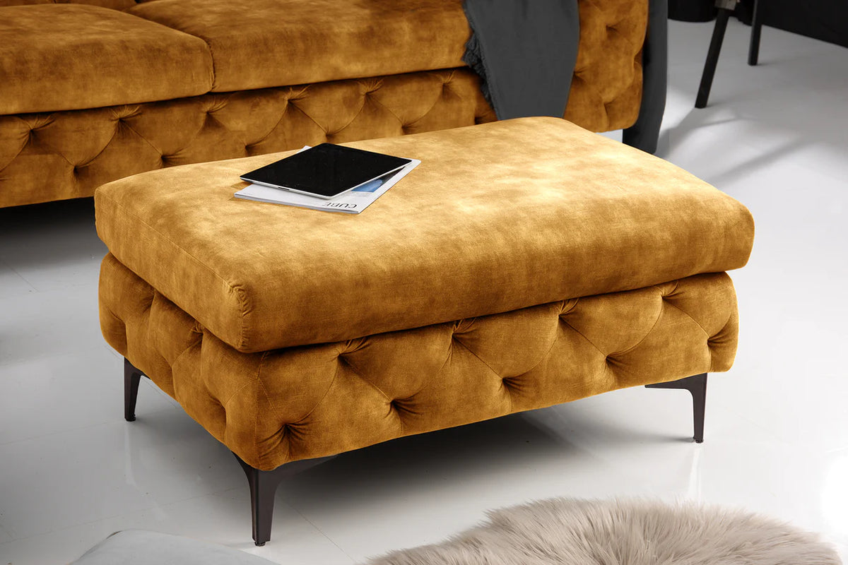 Lábtartó MODERN BAROCK 90 cm bársony mustársárga chesterfield stílusban