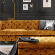Lábtartó MODERN BAROCK 90 cm bársony mustársárga chesterfield stílusban