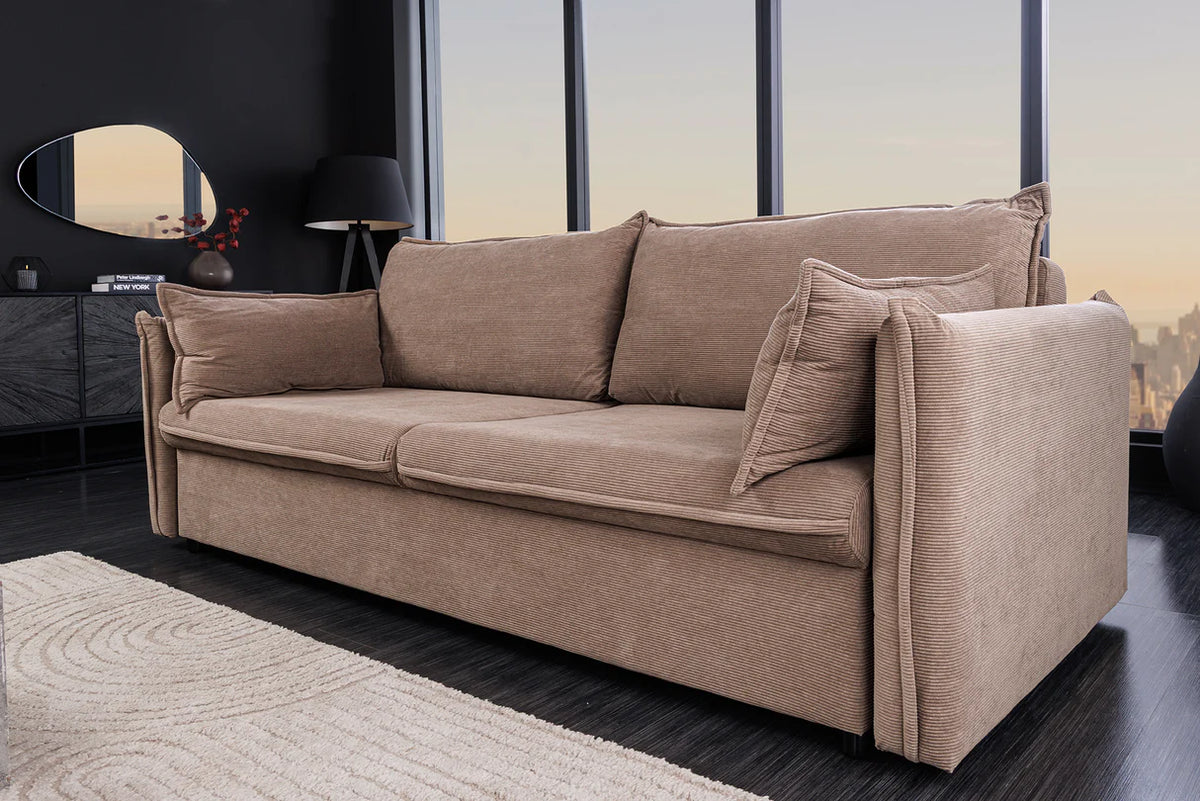 APARTMENT sofa bed 215 cm 3-seater corduroy taupe