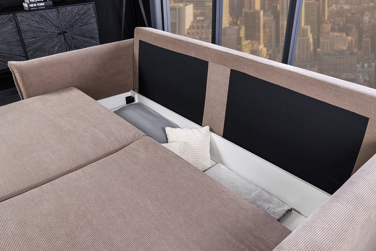 APARTMENT sofa bed 215 cm 3-seater corduroy taupe