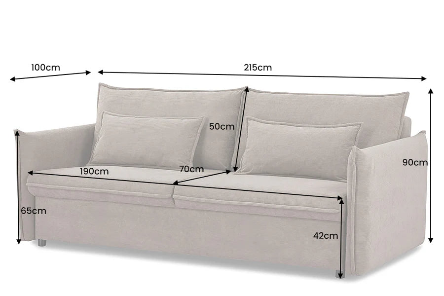 APARTMENT sofa bed 215 cm 3-seater corduroy grey