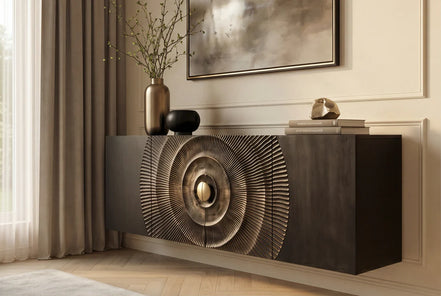 Komód GOLDEN SUNSET 180 cm 3D függesztett mangófa fekete