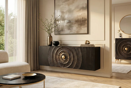 Komód GOLDEN SUNSET 180 cm 3D függesztett mangófa fekete