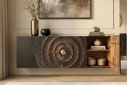Komód GOLDEN SUNSET 180 cm 3D függesztett mangófa fekete