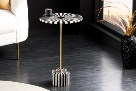 Side Table HARMONY NATURE 55cm bone inlay black white