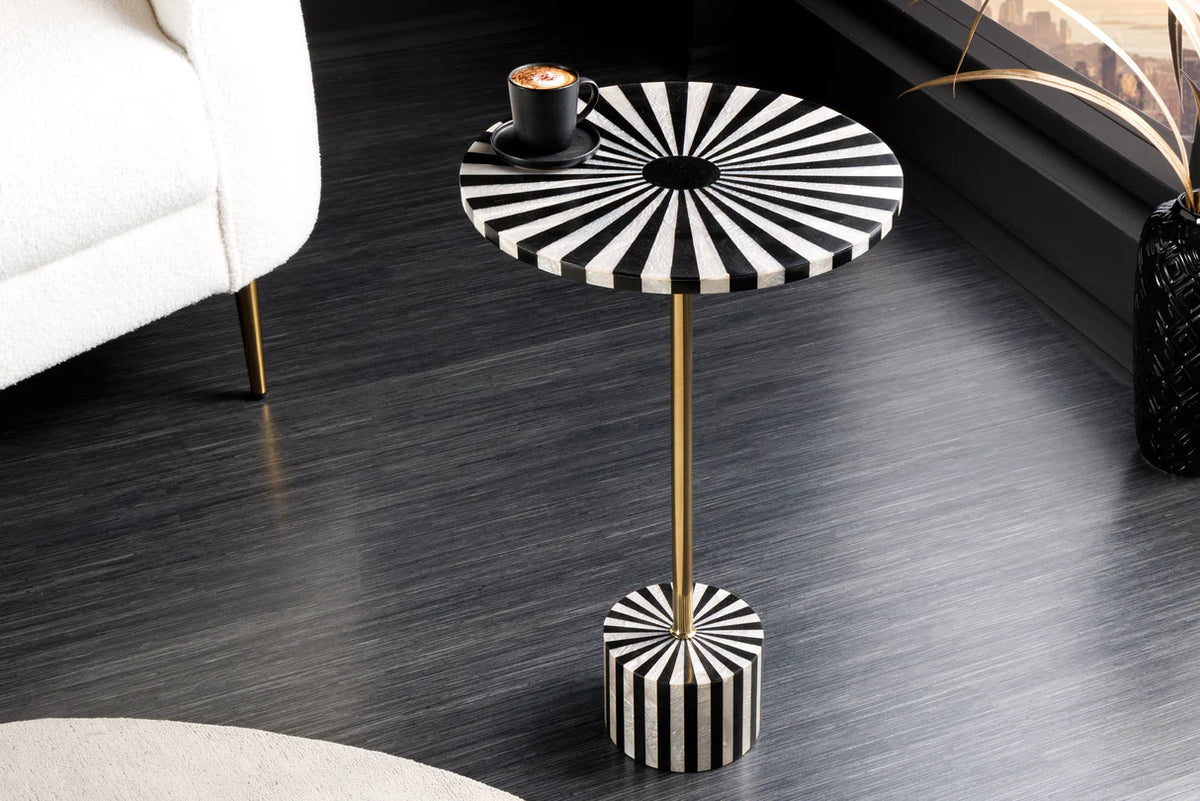 Side Table HARMONY NATURE 55cm bone inlay black white
