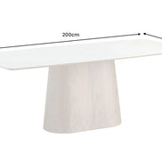 Dining table UNIQUE 200cm oval frame walnut wood veneered ceramic white marble top