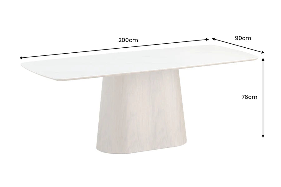 Dining table UNIQUE 200cm oval frame walnut wood veneered ceramic white marble top
