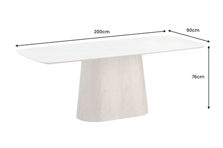 Dining table UNIQUE 200cm oval frame walnut wood veneered ceramic white marble top