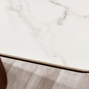 Dining table UNIQUE 200cm oval frame walnut wood veneered ceramic white marble top