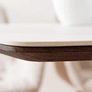 Dining table UNIQUE 200cm oval frame walnut wood veneered ceramic white marble top