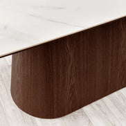 Dining table UNIQUE 200cm oval frame walnut wood veneered ceramic white marble top