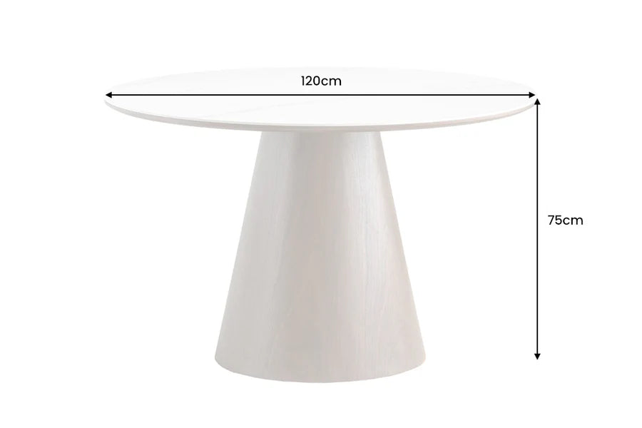 Dining table UNIQUE 120cm round walnut wood veneered ceramic white marble top
