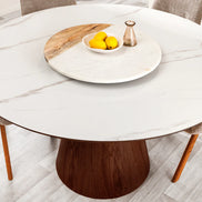 Dining table UNIQUE 120cm round walnut wood veneered ceramic white marble top