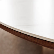 Dining table UNIQUE 120cm round walnut wood veneered ceramic white marble top