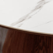 Dining table UNIQUE 120cm round walnut wood veneered ceramic white marble top