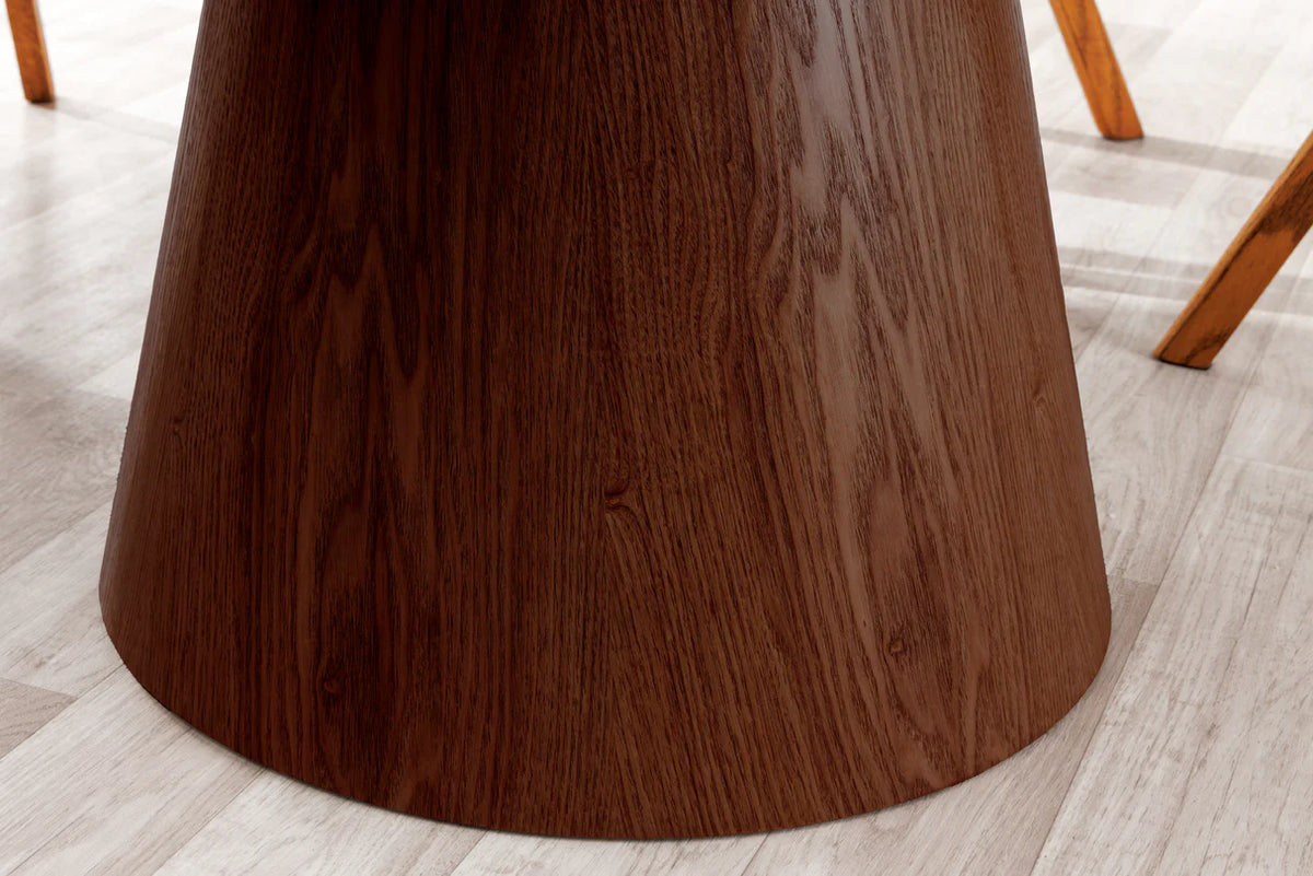 Dining table UNIQUE 120cm round walnut wood veneered ceramic white marble top
