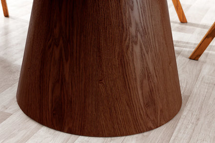Dining table UNIQUE 120cm round walnut wood veneered ceramic white marble top