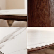 Dining table UNIQUE 120cm round walnut wood veneered ceramic white marble top