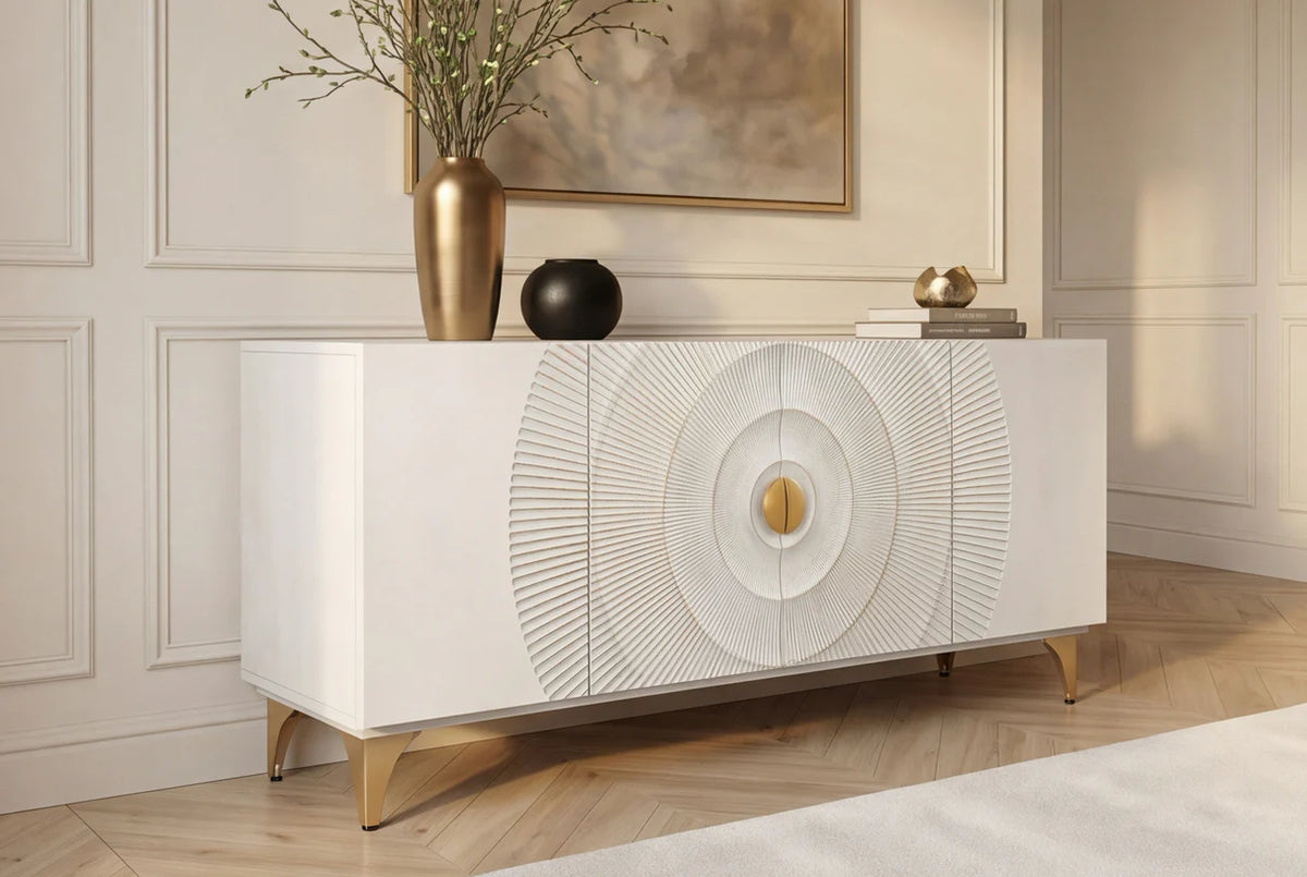 Komód GOLDEN SUNSET 180 cm 3D mangófa fehér kézzel készített
