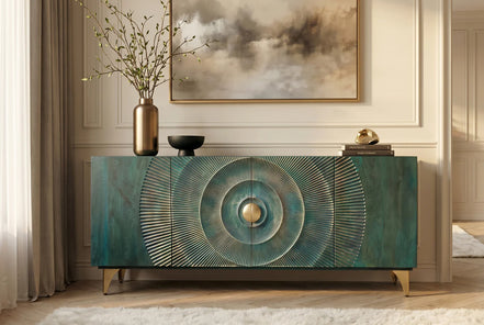 Komód GOLDEN SUNSET 177 cm mangófa türkiz