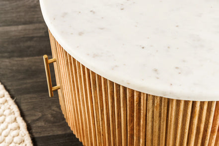 TRES CHIC coffee table Ø 60 cm round mango wood with natural white marble top