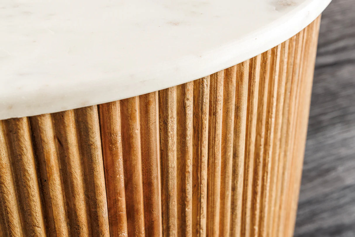 TRES CHIC coffee table Ø 60 cm round mango wood with natural white marble top