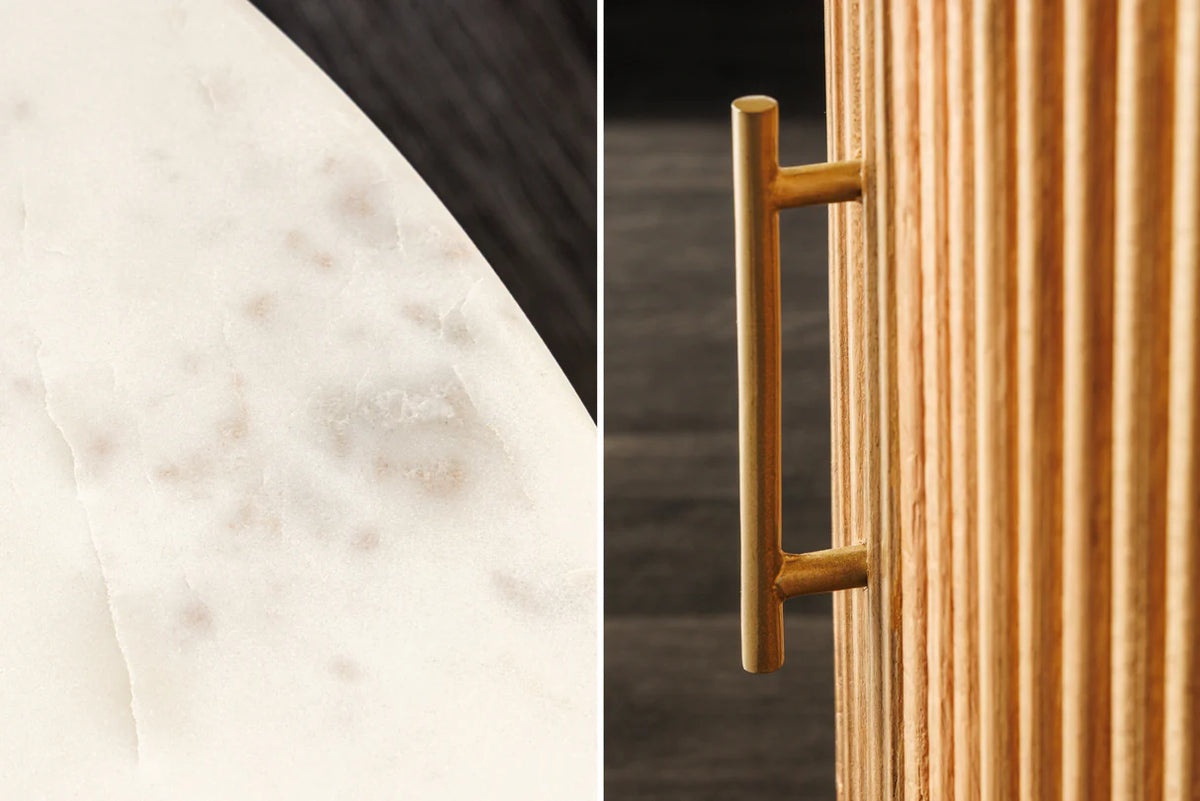 TRES CHIC coffee table Ø 60 cm round mango wood with natural white marble top