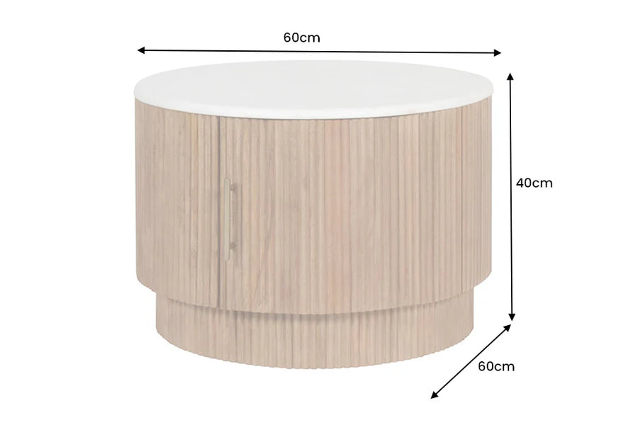 TRES CHIC coffee table Ø 60 cm round mango wood with natural white marble top